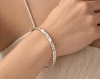 Triangle Textured Bracelet|999 Pure Silver Bangle|minimalist