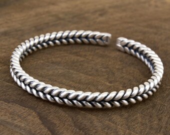Handmade Braided Viking Cuff Bracelet Men,Personalized Custom 999 Solid Fine Silver Bangle