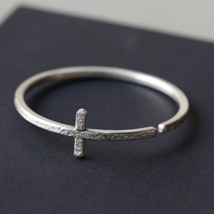 Cross Pure Silver Bracelet-Unisex Handmade Textured 999 Solid Silver Cuff-Personalized Custom Gift For Her/Him,Wedding/Birthday/Baptism Gift