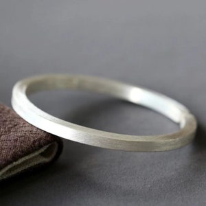 Smooth Pure Silver Bracelet,Minimalism Handmade 999 Solid Silver Cuff,Personalized Custom Gift For Him/Dad/Husband,Birthday/Anniversary Gift