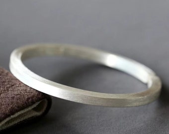 Smooth Square Edged Cuff Bracelet,Adjustable 999 Pure Silver Minimalist Bangle,Personalized Gift For Him,Birthday Gift,Custom Engraving