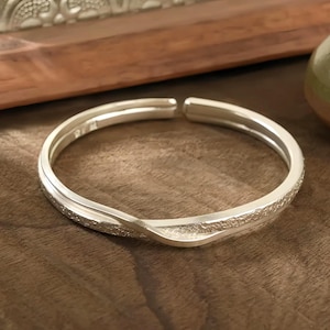 Texture Intersection Cuff Bracelet Women,Personalized Custom Handmade 999 Solid Fine Silver Bangle