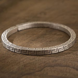 Greek Key Meander Pure Silver Bracelet,Unisex Handmade 999 Solid Silver Cuff,Personalized Custom Gift For Her/Him,Birthday/Anniversary Gift