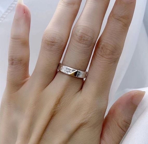 Silve Rings Band textured Minimalist Inlay Brass Modern Handmade 999 Solid Pure Silver Engagement wedding Ring custom Gift for Her women men Etsy