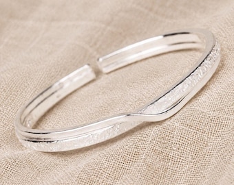 Texture Intersection Artisan Cuff Bracelet|Minimalist 999 Pure Sliver Bangle|Personalized Gift For Her|Bithday Gift|Custom Engraving
