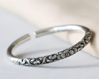 999 Sterling Silver Solid Open Bangle Bracelet Satin Finish