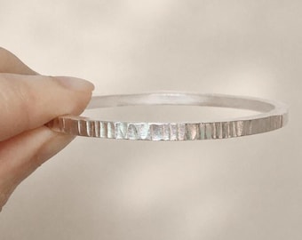 Tree Brak Texture Rustic Bracelet|999 Pure Silver Thin Bangle|Adjustable Minimalist Slender Cuff|Personalized Gift For Her|Custom Engraving