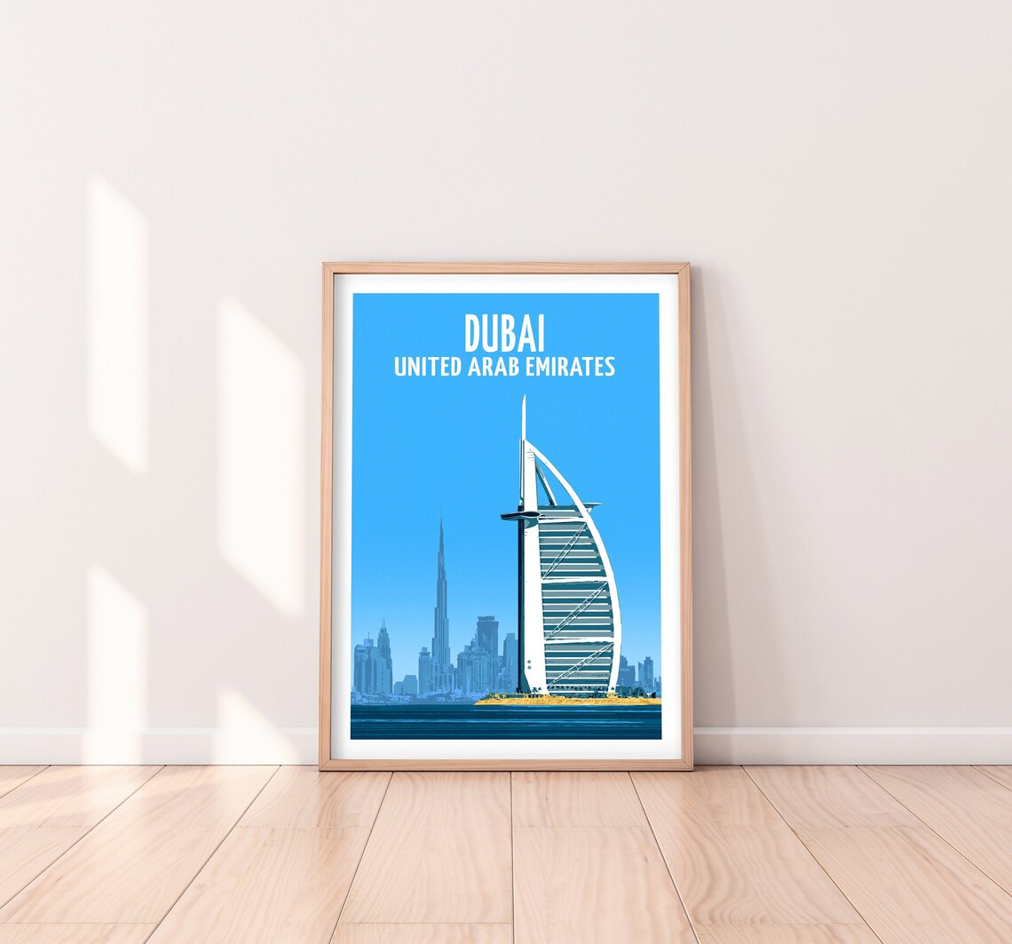 Dubai Print Travel Poster United Arab Emirates Etsy