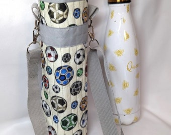 Water Bottle Carrier - Soccer (grey strap)