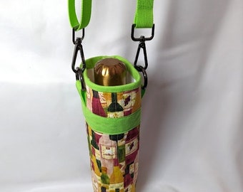 Water Bottle Carrier - Vino (lime green strap)
