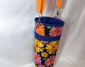 Water Bottle Carrier - Bright Floral (orange strap)