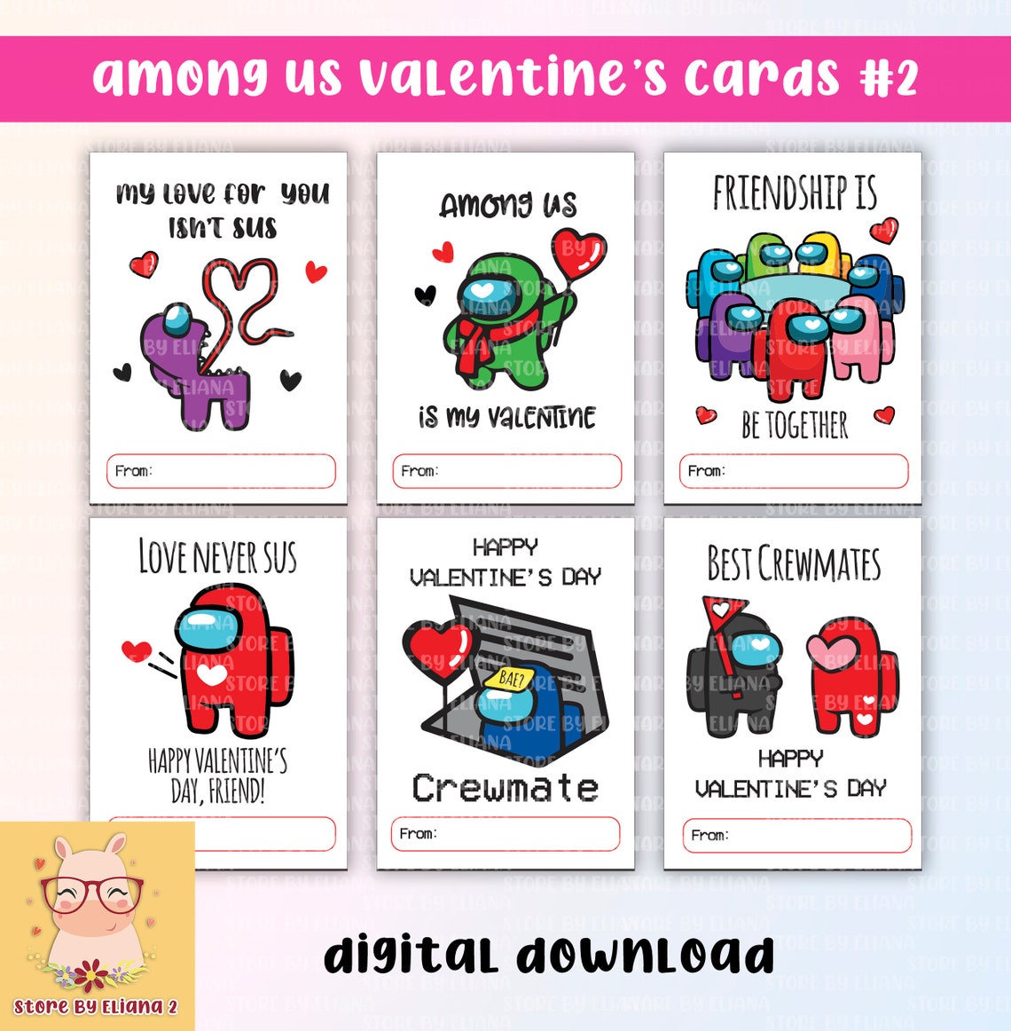 among us valentine cards printable digital instant download etsy