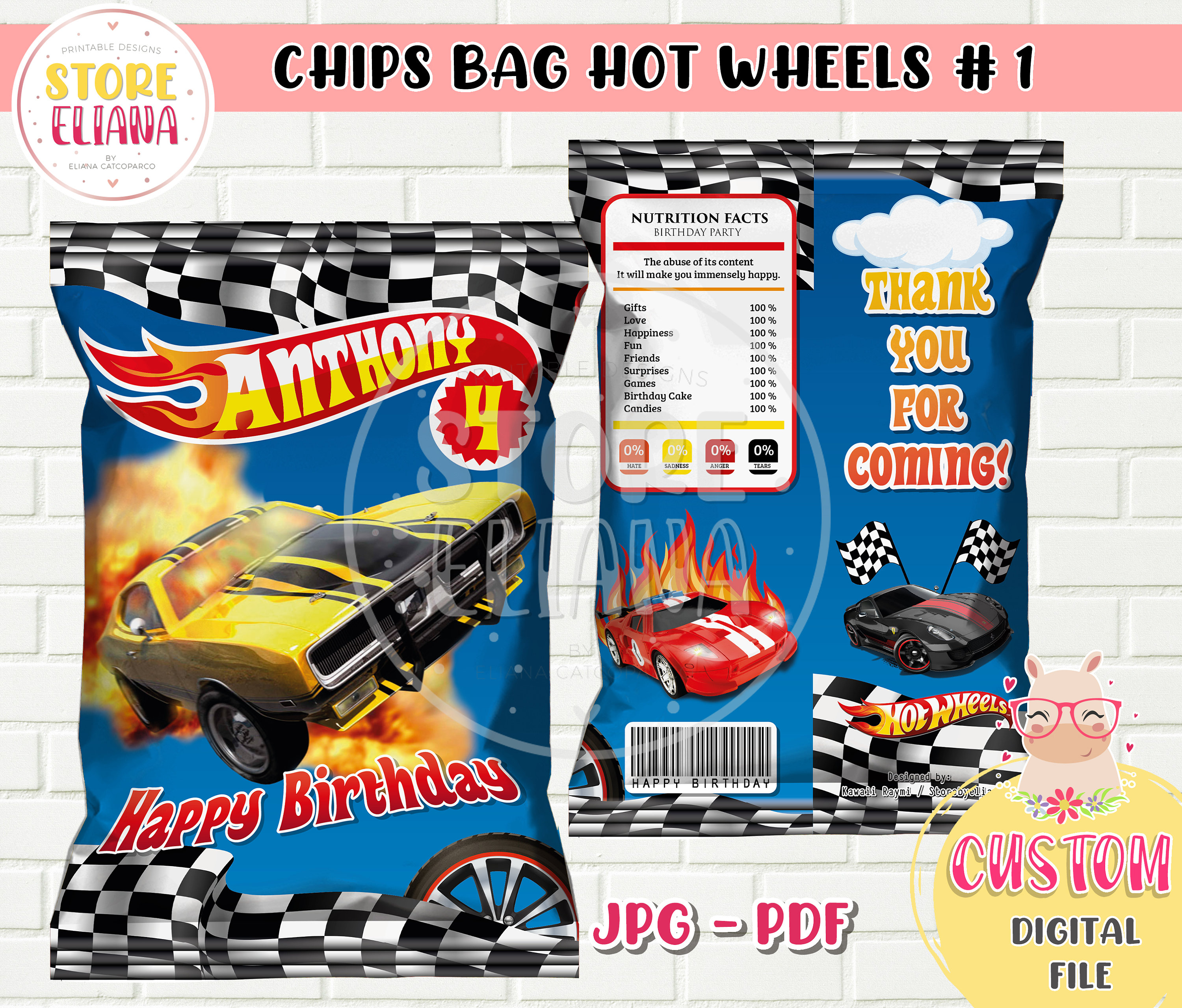 Chips bag Hot wheels custom chips bag Hot wheels Birthday Etsy