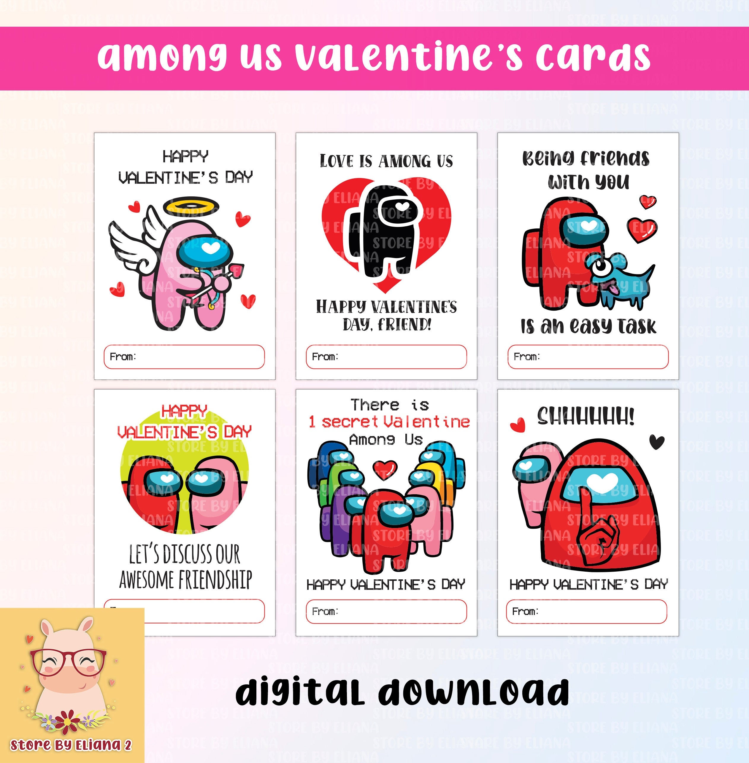 Among us valentine cards printable digital instant download Etsy