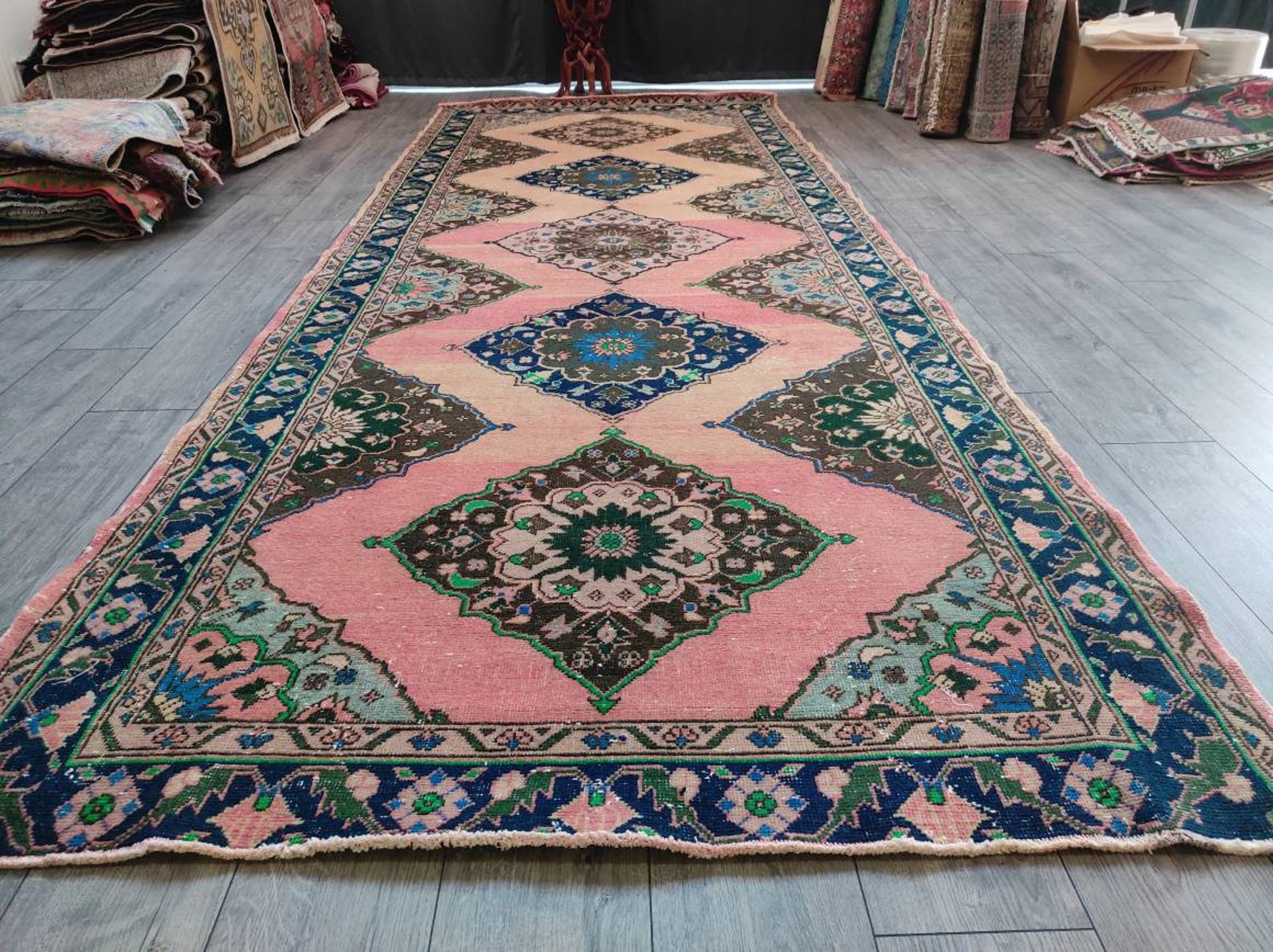 Pink Runner Rug 4.9 x 12.8 ft Oushak Runner Rug Kitchen Etsy