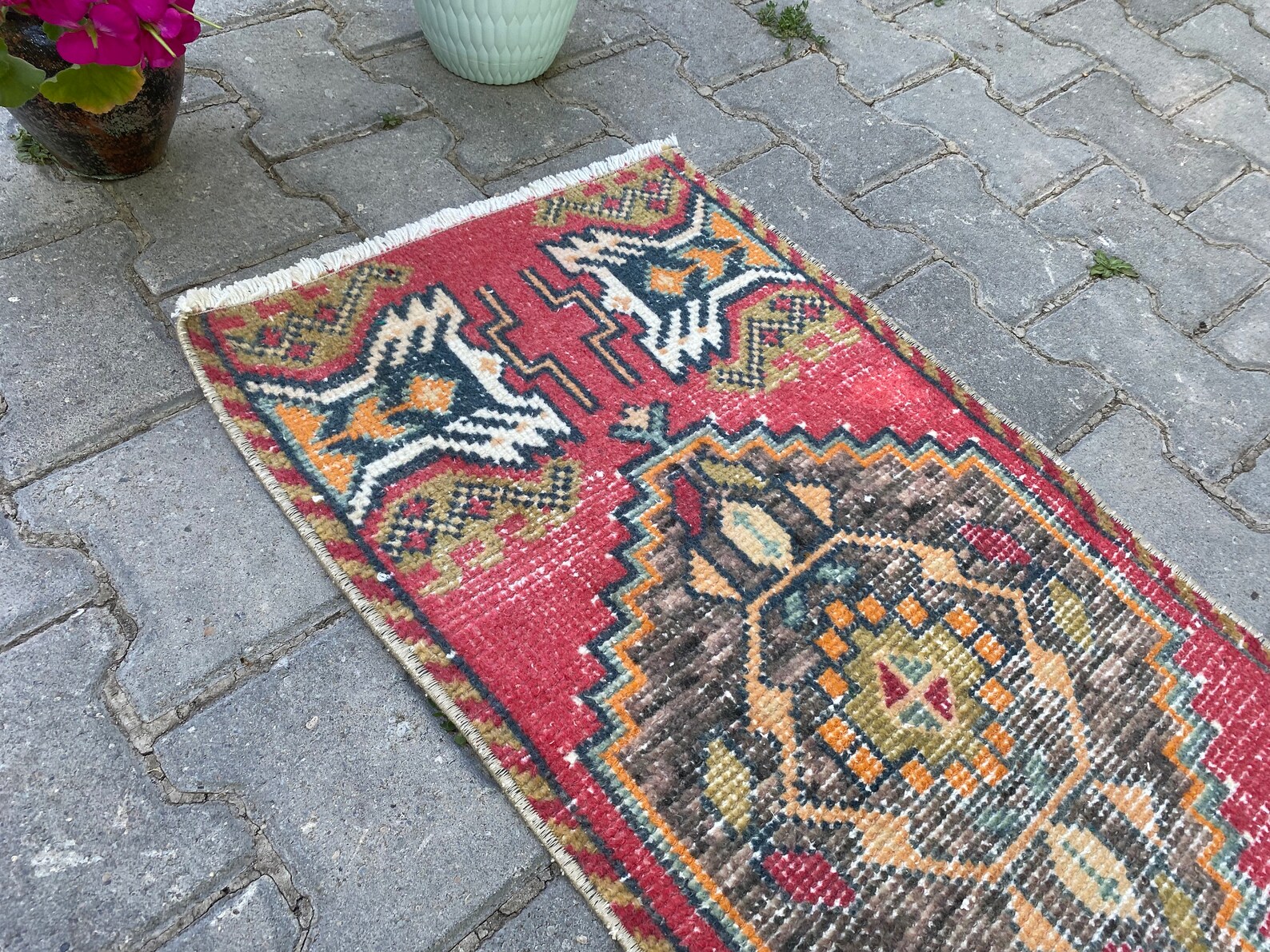 Kleiner Vintage Teppich roter kleiner Teppich kleiner | Etsy