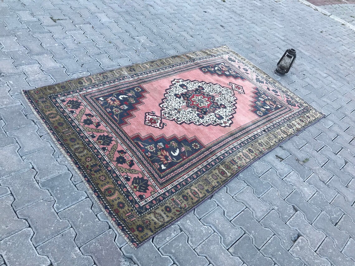Pink Turkish Rug Vintage Turkish Rug Pink Area Rug Handmade Etsy