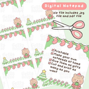 Bloco de notas digital de urso de Papai Noel de Natal, fofo, memorando para impressão kawaii, modelo de papelaria de nota adesiva, papel adesivo para escrever, comercial