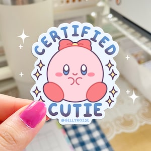 Certified Cutie Pink Round Blob Cartoon Kirbo Waterproof Sticker | Cute, Kawaii, Game, Retro, Chibi, Anime Childhood, Laptop, Water Bottle