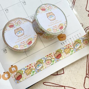 Cottagecore Autumn Washi Tape | Cute Penguin, Pumpkin, Coffee, Quilted Washi Sticker | Stationery, Planner, Journal, Decorative Tape