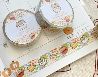 Cottagecore Autumn Washi Tape | Cute Penguin, Pumpkin, Coffee, Quilted Washi Sticker | Stationery, Planner, Journal, Decorative Tape