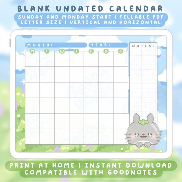 Monthly Calendar Goodnotes 2024 Kawaii - Etsy