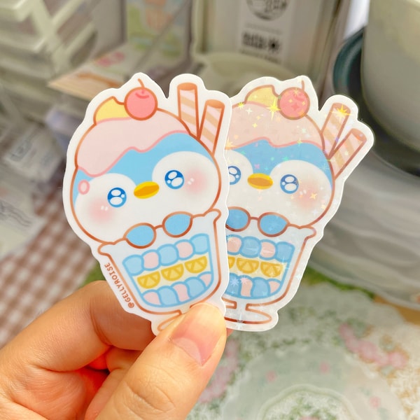 Penguin x Parfait Waterproof Sticker | Penguin Sticker | Ice Cream Stickers | Cute Water Bottle Stickers | Laptop Stickers | Kawaii Stickers