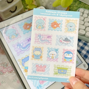 Poke Stamps Sticker Sheet | Cute, Kawaii, Aesthetic, Stationery, Anime, Game Stickers for Planner, Journal, Laptop, Water Bottle, Gift, Kids