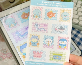 Poke Stamps Sticker Sheet | Cute, Kawaii, Aesthetic, Stationery, Anime, Game Stickers for Planner, Journal, Laptop, Water Bottle, Gift, Kids