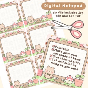 Estetyczny Cottagecore Desktop Digital Notepad | Uroczy drukowany notatnik, artykuły piśmiennicze, szablon do robienia notatek, wydruki, naklejki, papier do pisania