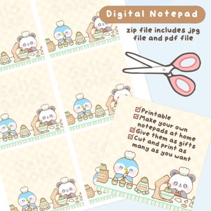 Estetyczny cyfrowy notatnik Penguin & Panda Baking | Uroczy, drukowany notatnik, artykuły piśmiennicze, szablon do robienia notatek, wydruki, naklejki, papier do pisania