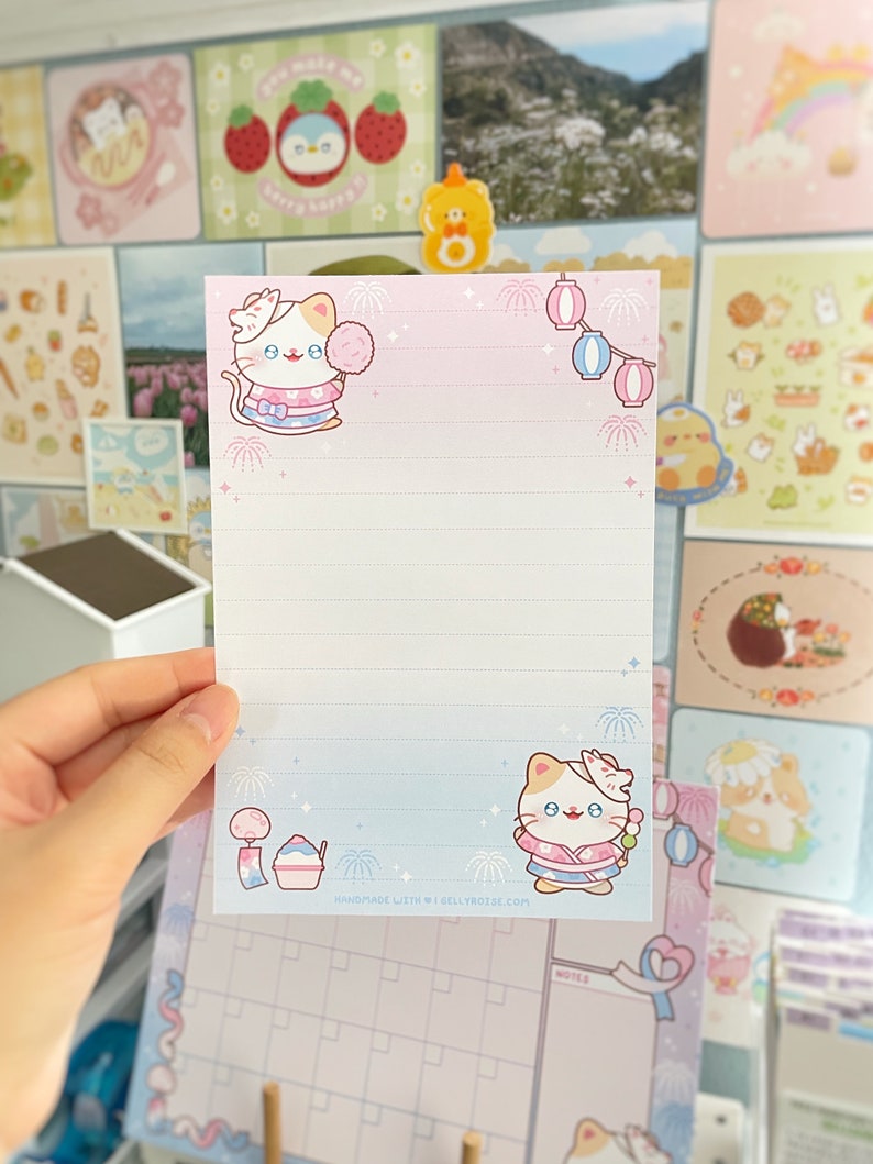 Firework Notepad Handmade Japan Festival Cat Stationery Set for Letter Writing ...