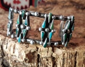 Needlepoint Bangle, Zuni, old pawn, 24 Turquoise, Unisex Ladies, 925 Sterling Silver, sign. TN Thomas Nez