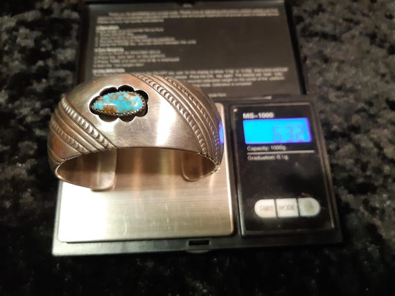 60－70s Navajo Turquoise Bangle Navajo (Dine') Silver Turquoise Inlaid Bangle by Harold