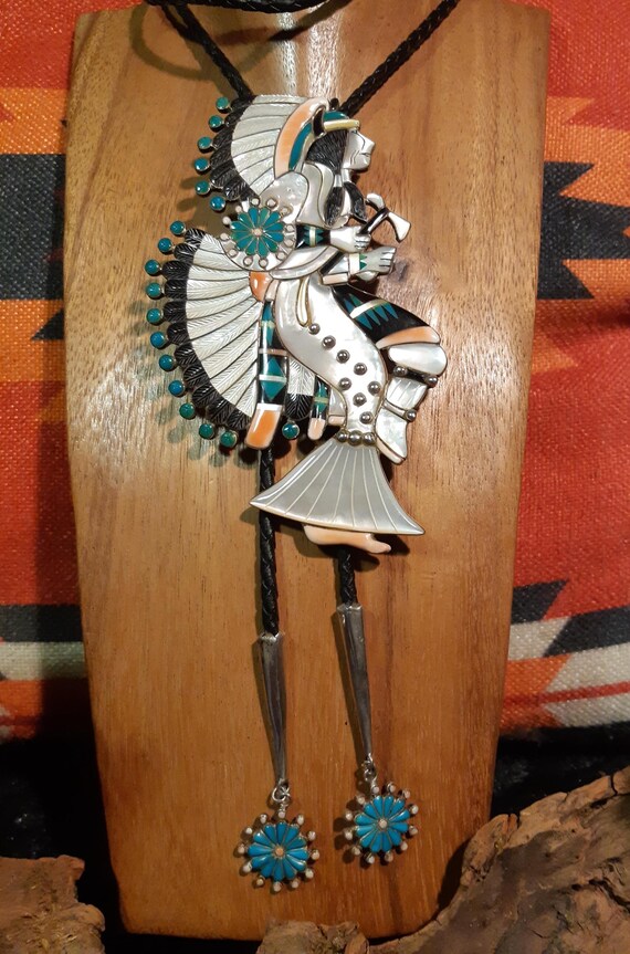 Large exceptional Bolo Tie, Eagle Dancer, Eddie B… - image 2