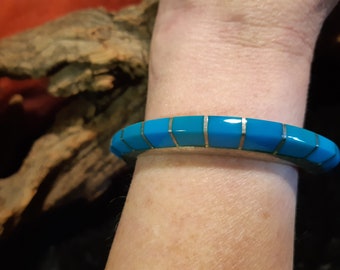 Zuni, Indian Bangle, 925 Sterling Silver, Stone Mosaic