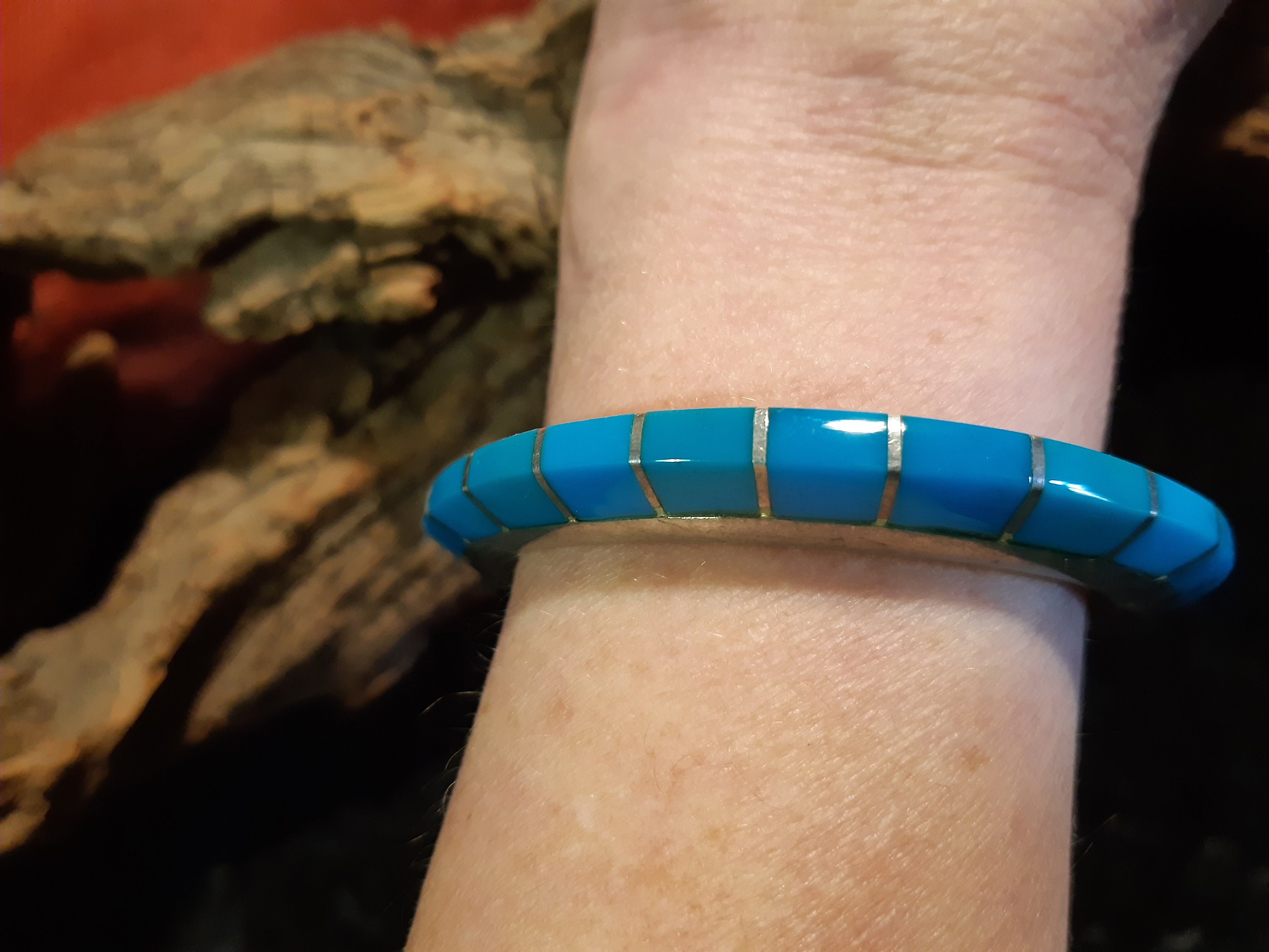 Zuni, Indian Bangle, 925 Sterling Silver, Stone Mosaic Zuni, Indian Bangle, 925 Sterling Silver, Stone Mosaic