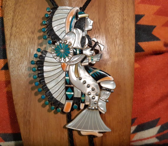 Large exceptional Bolo Tie, Eagle Dancer, Eddie B… - image 1