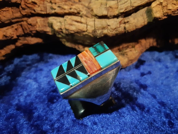 Multistone Zuni Men's Ring, Turquoise, Spiny Oyst… - image 5