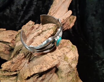 Rare Navajo Sandcast Bangle, Unisex, Turquoise, 925 Sterling