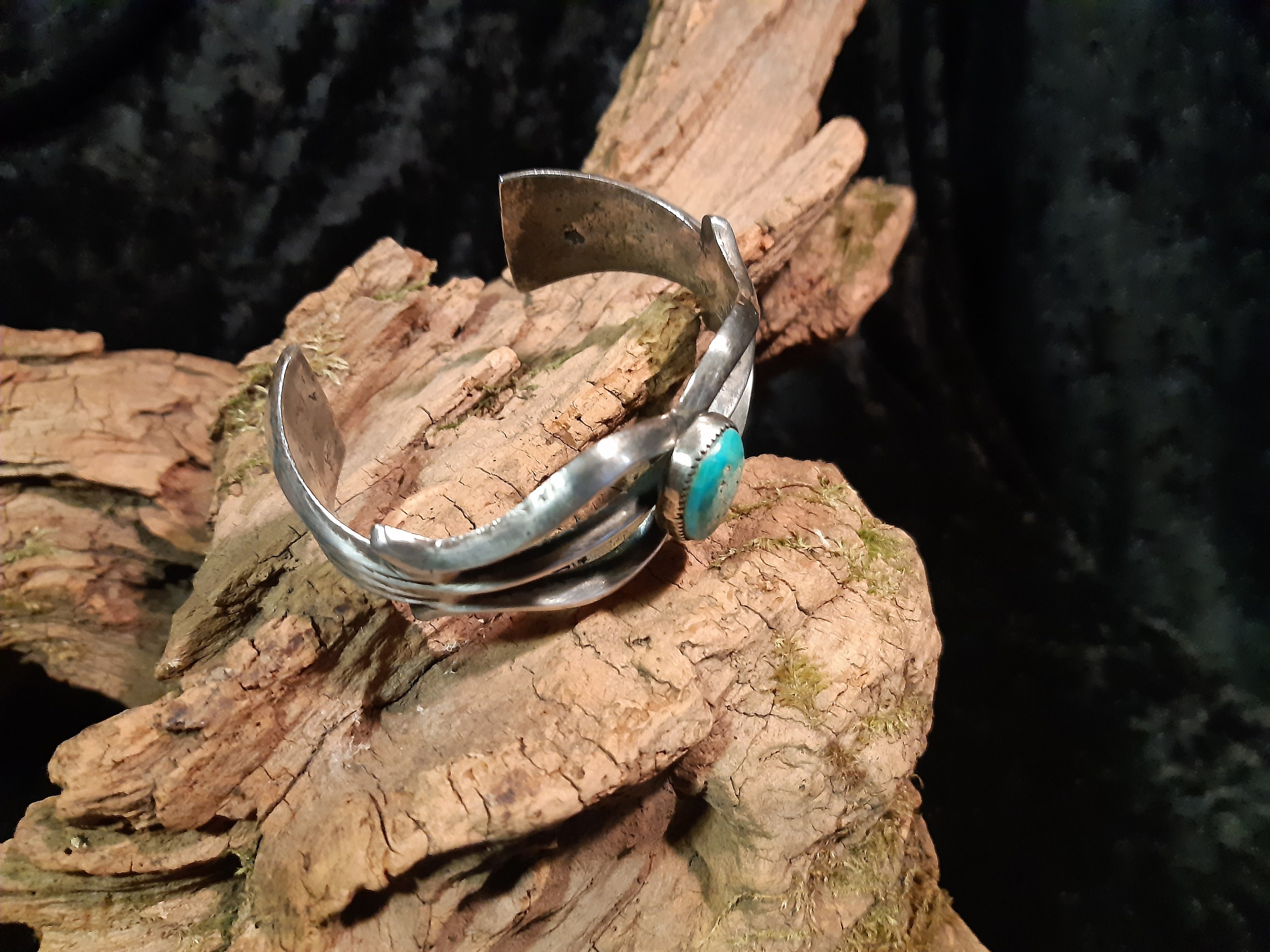 Rare Navajo Sandcast Bangle, Unisex, Turquoise, 925 Sterling
