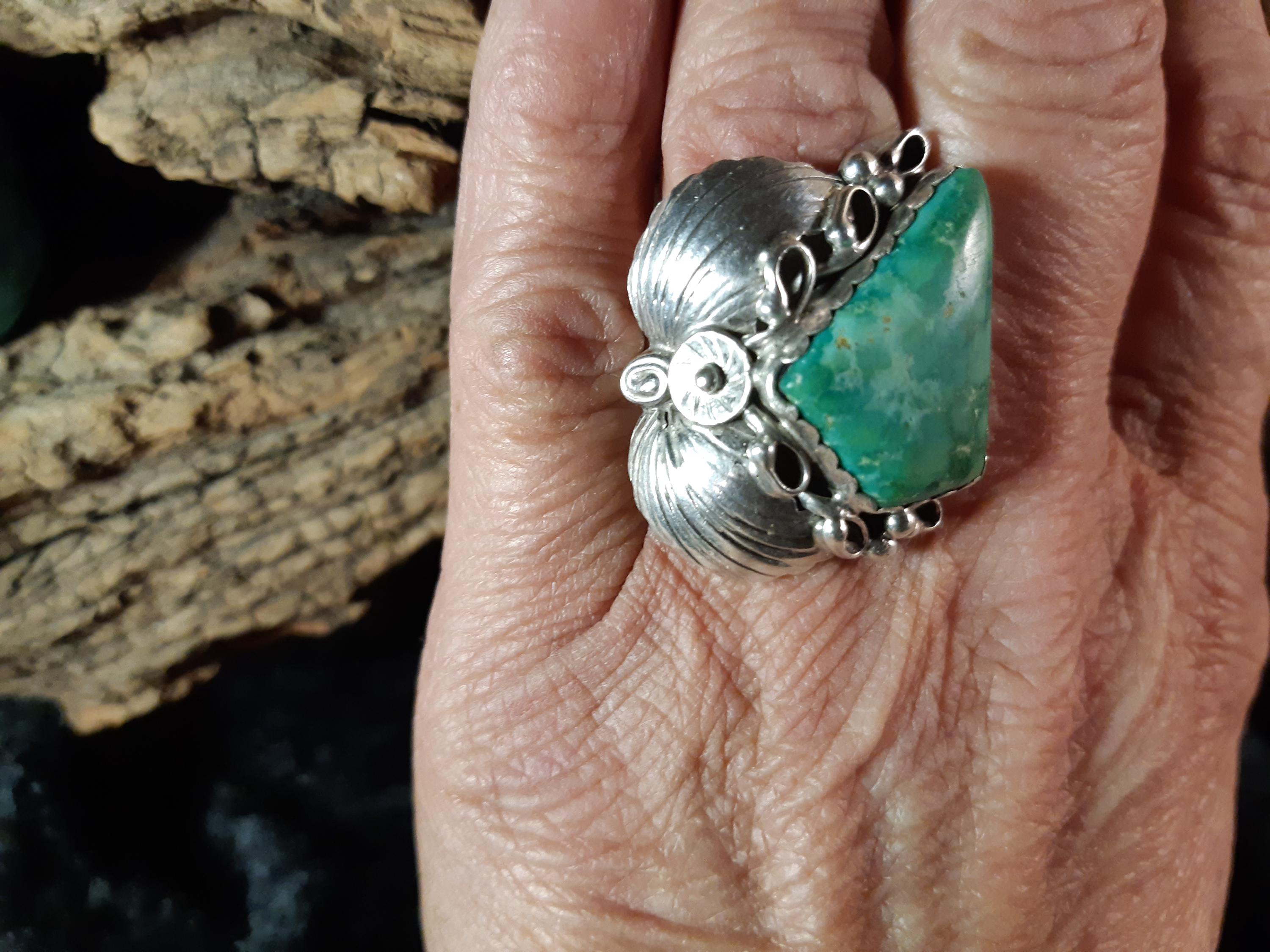 Bague Amérindienne Navajo Signée Eriacho - Argent Sterling Et Turquoise - Occasion