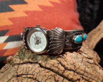 Reloj con cierre, brazalete, Navajo, señora, 6 turquesas, plata de ley 925, reloj Liberty con pila nueva