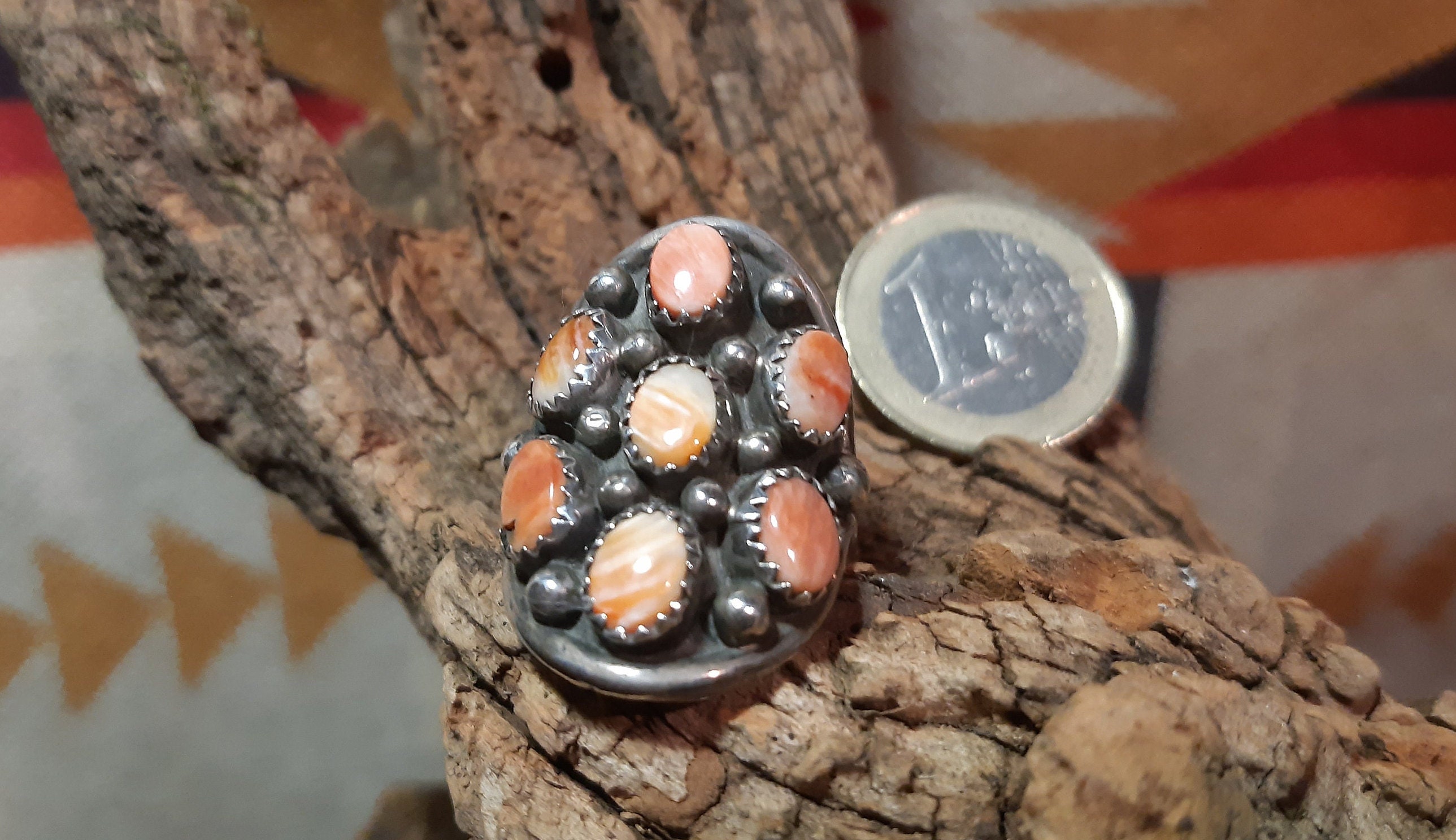 Navajo Cluster Ring, 7 Spiny Oyster, 925 Sterling Silver