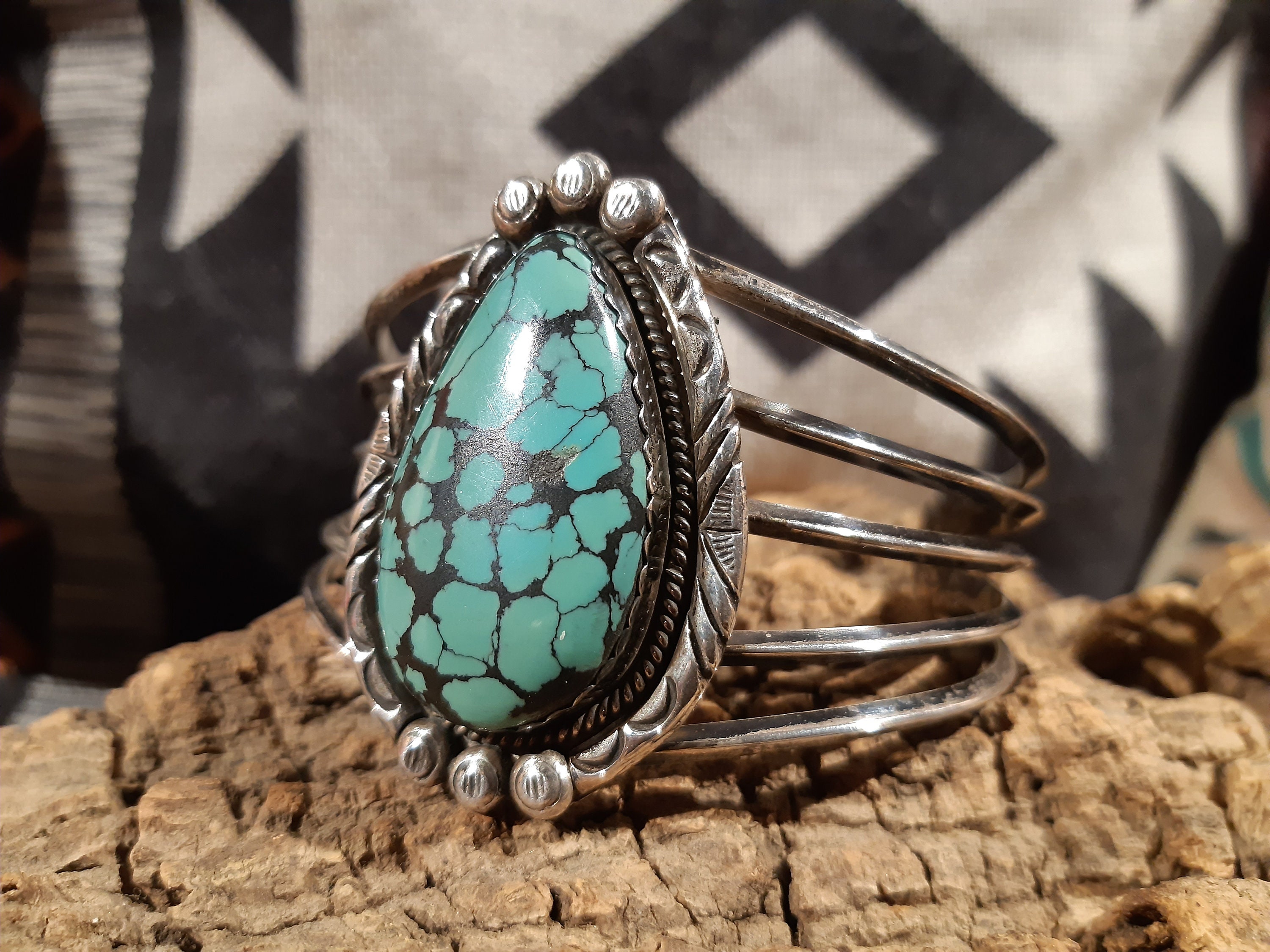 Vintage Navajo DS Web Turquoise - Chunky Sterling Silver