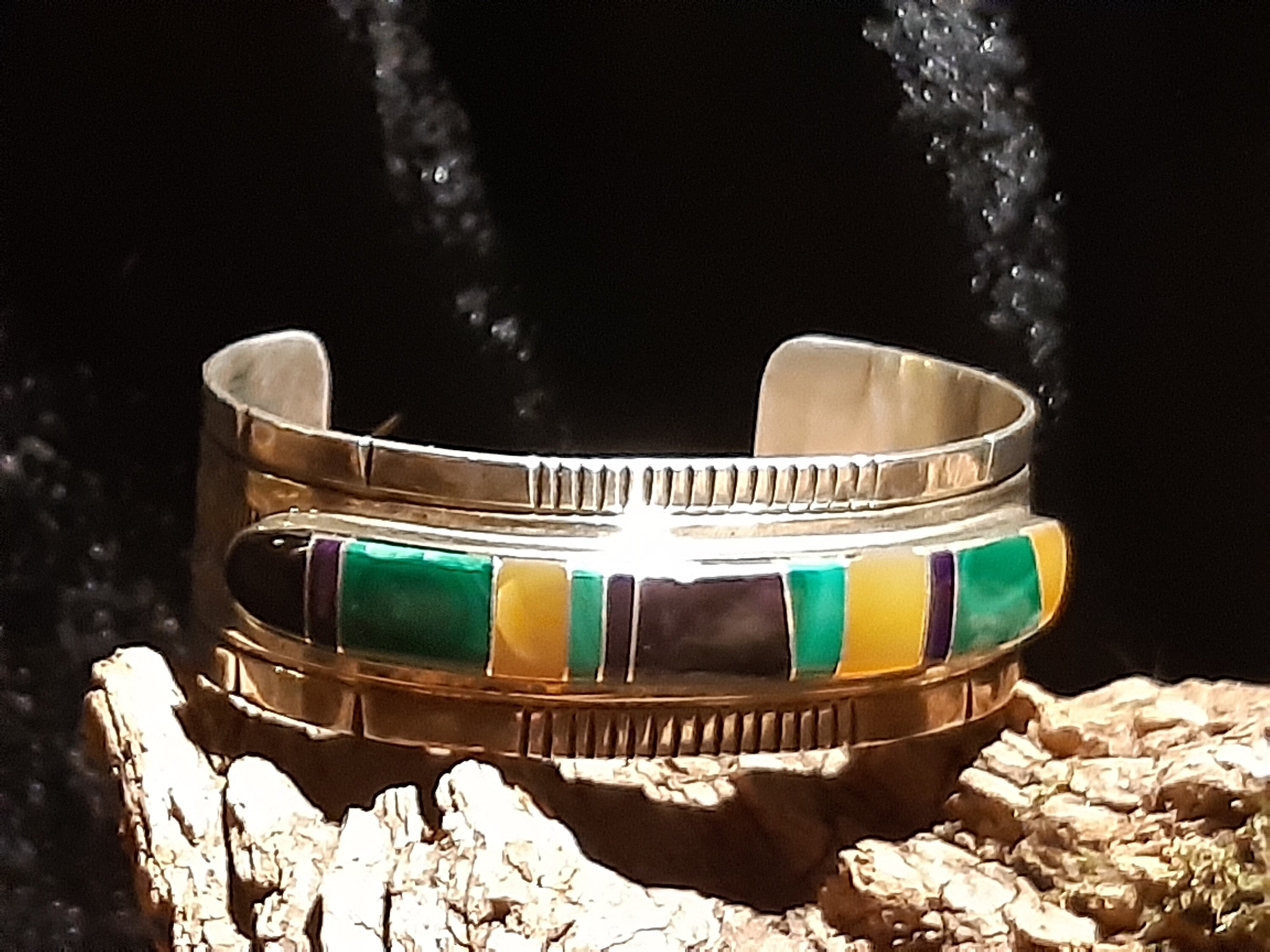 Zuni Indian Bangle, 925 Sterling Silver, Multistone, Stone Zuni Indian Bangle, 925 Sterling Silver, Multistone, Stone