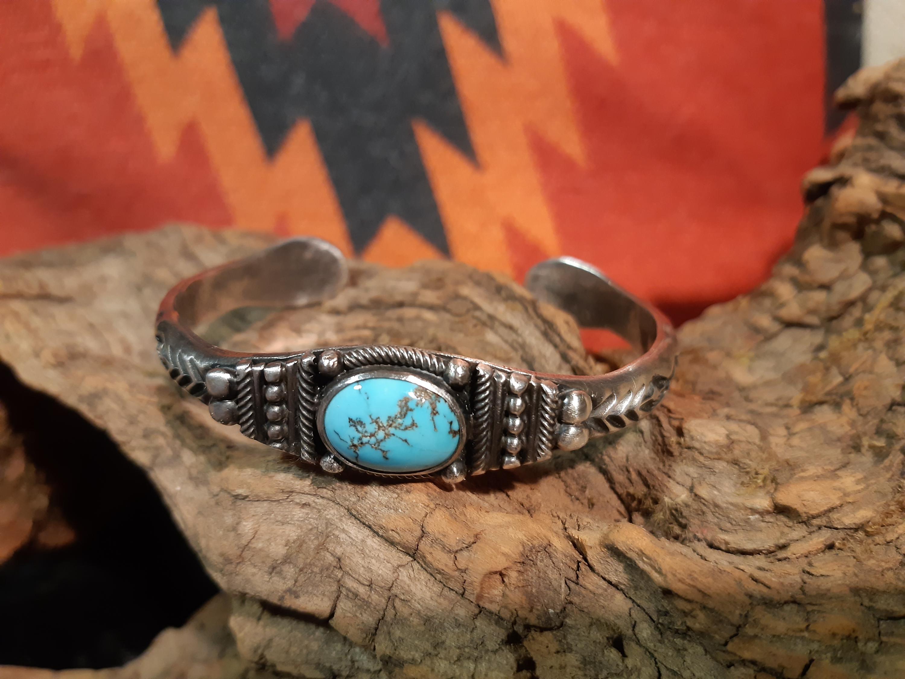Fine Indian Bangle, Navajo, Unisex, Turquoise, 925 Sterling