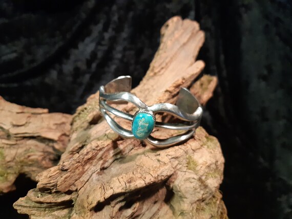 Rare Navajo Sandcast Bangle, Unisex, Turquoise, 925 Sterling