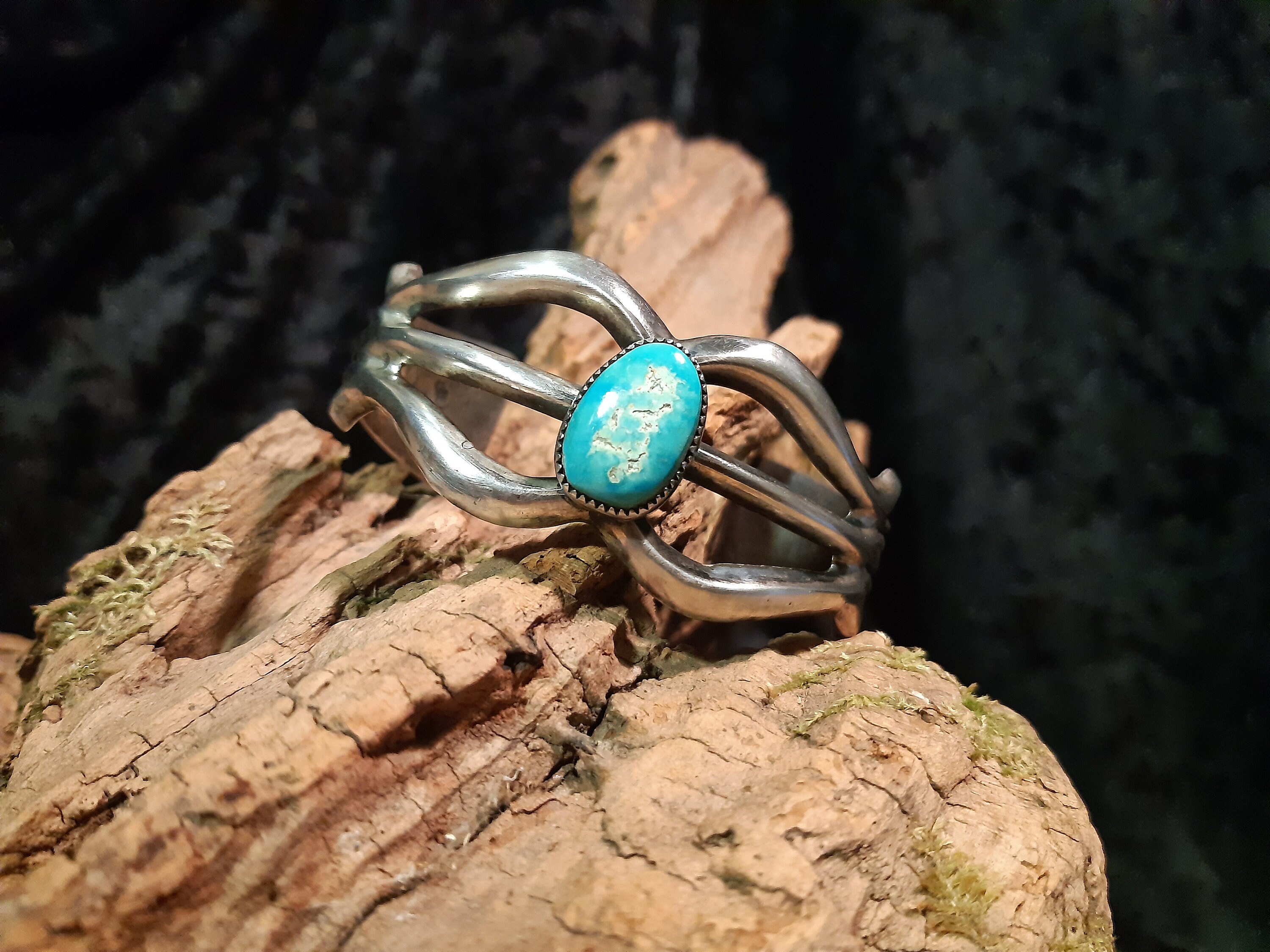 Rare Navajo Sandcast Bangle, Unisex, Turquoise, 925 Sterling
