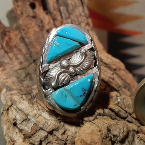 Indian jewelry, Navajo ring, 4 turquoise, 925 sterling silver, RG 66, 21 mm, sign. G.( Gilbert) Adeky